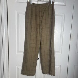 Vintage Talbots Wool Blend Pants Women 8 Brown Windowpane Plaid Y2K Trousers